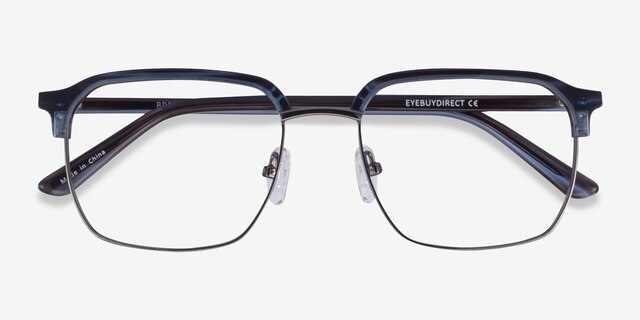 Break Blue Striped & Gunmetal Acetate-metalEyeglass Frames from EyeBuyDirect, Closed View