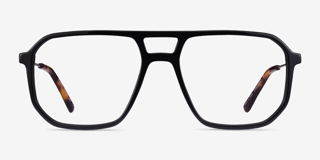 Iconic Black & Silver Acetate-metalEyeglass Frames from EyeBuyDirect, Front View