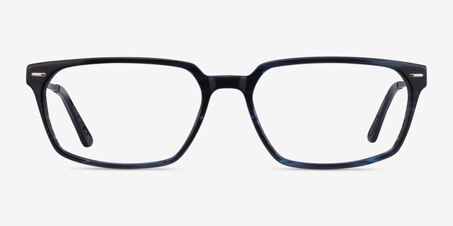 Fusion Blue Striped Silver AcetateEyeglass Frames from EyeBuyDirect, Front View