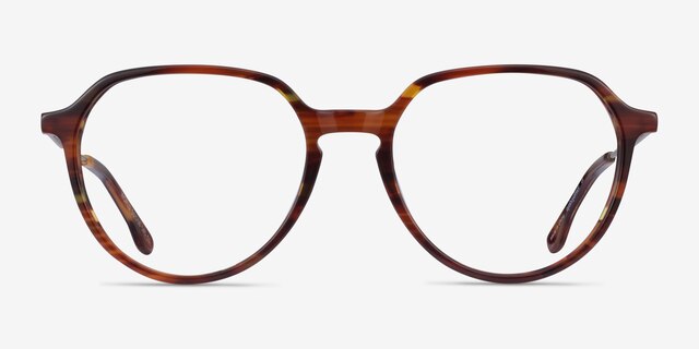 World Brown Striped Light Gold AcetateEyeglass Frames from EyeBuyDirect, Front View
