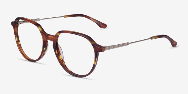 World Brown Striped Light Gold AcetateEyeglass Frames from EyeBuyDirect, Angle View