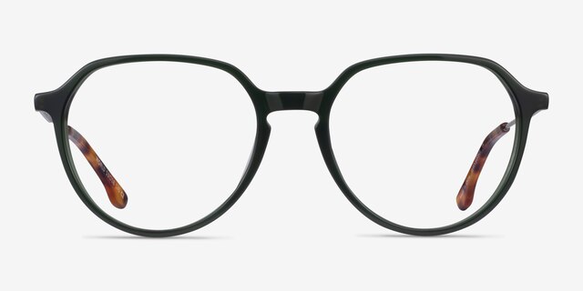 World Dark Green Silver AcetateEyeglass Frames from EyeBuyDirect, Front View
