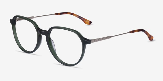 World Dark Green Silver AcetateEyeglass Frames from EyeBuyDirect, Angle View