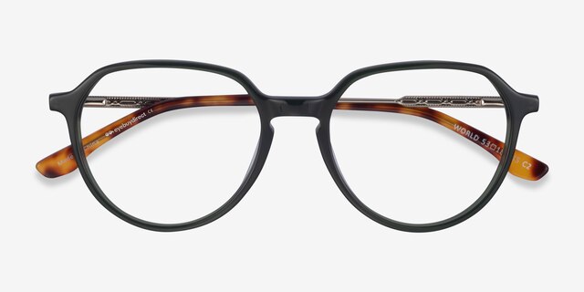 World Dark Green Silver AcetateEyeglass Frames from EyeBuyDirect, Closed View