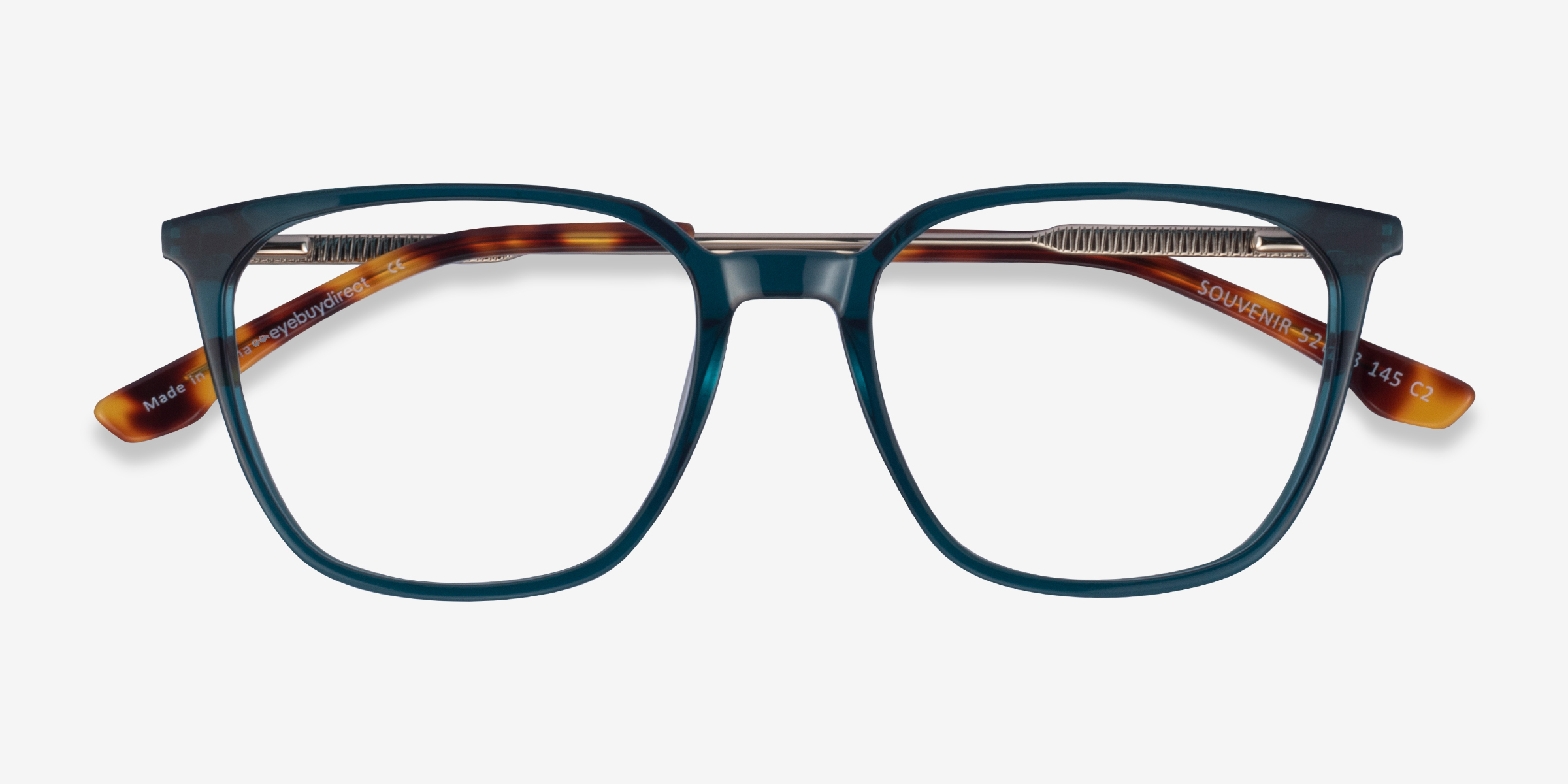 Souvenir Square Clear Teal Light Gold Full Rim Eyeglasses