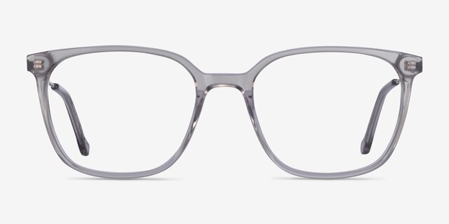 Confident Clear Gray Silver AcetateEyeglass Frames from EyeBuyDirect, Front View