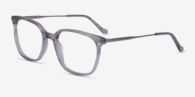 Confident Clear Gray Silver AcetateEyeglass Frames from EyeBuyDirect, Angle View