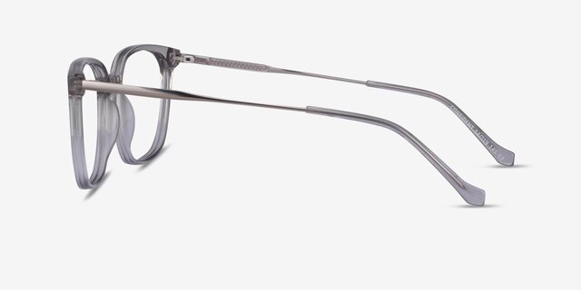 Confident Clear Gray Silver AcetateEyeglass Frames from EyeBuyDirect, Side View