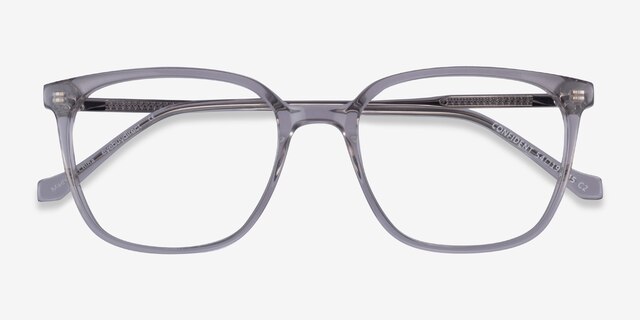 Confident Clear Gray Silver AcetateEyeglass Frames from EyeBuyDirect, Closed View