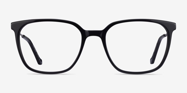 Confident Black Silver AcetateEyeglass Frames from EyeBuyDirect, Front View