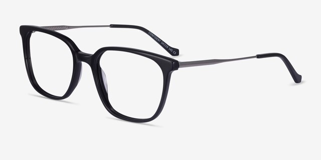 Confident Black Silver AcetateEyeglass Frames from EyeBuyDirect, Angle View