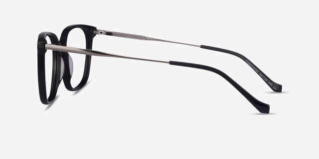 Confident Black Silver AcetateEyeglass Frames from EyeBuyDirect, Side View