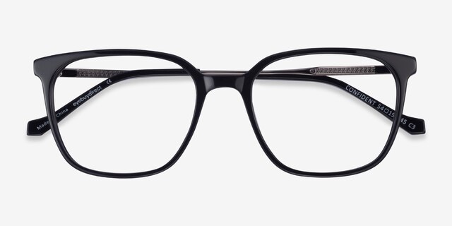 Confident Black Silver AcetateEyeglass Frames from EyeBuyDirect, Closed View