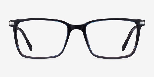 Button Striped Blue AcétateMontures de lunettes de vue d'EyeBuyDirect, Vue de Face