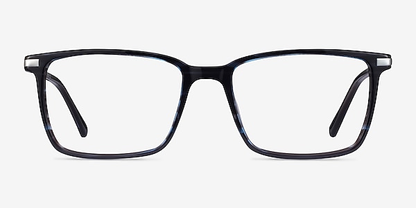 Button Striped Blue Acetate Eyeglass Frames