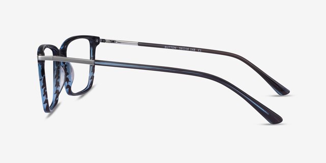 Button Striped Blue AcétateMontures de lunettes de vue d'EyeBuyDirect, Vue de Côté