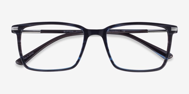 Button Striped Blue AcétateMontures de lunettes de vue d'EyeBuyDirect, Vue Rapprochée