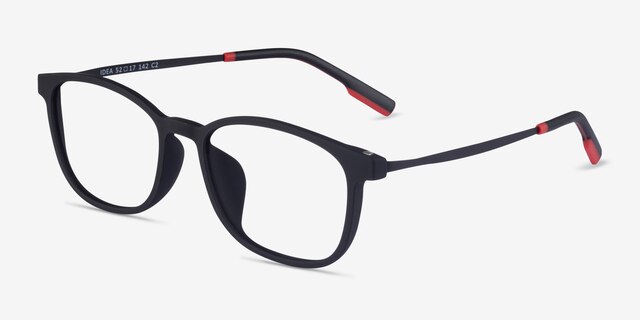 Idea Matte Black PlasticEyeglass Frames from EyeBuyDirect, Angle View