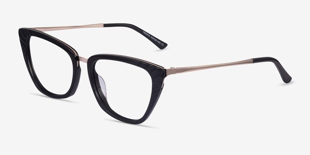 Trenta Black Gold AcétateMontures de lunettes de vue d'EyeBuyDirect, Vue d'Angle