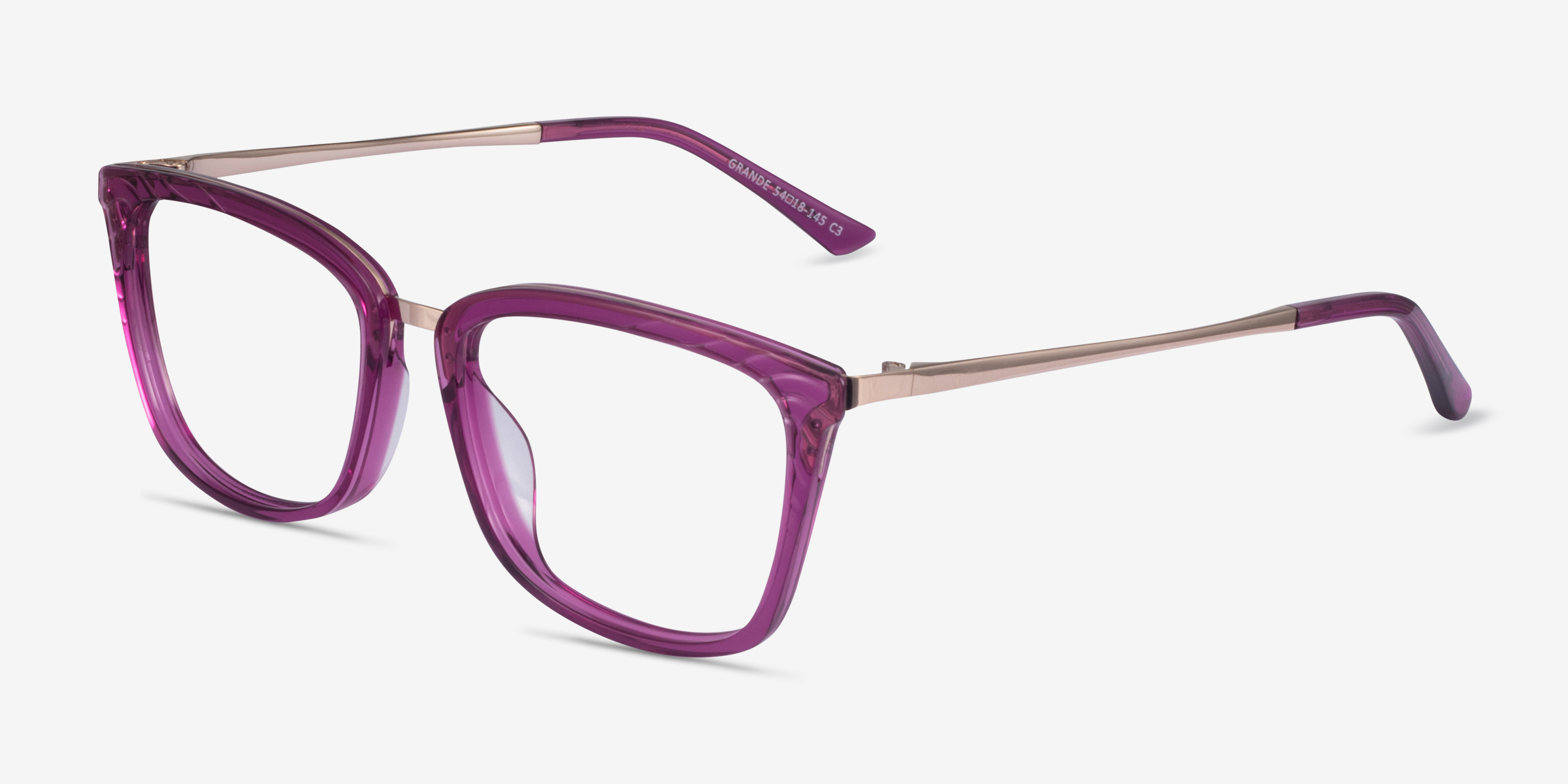 Grande - Rectangulaire Purple Gold Monture Lunettes de vue Pour Femmes