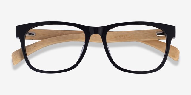 Reserve Black & Light Wood AcetateEyeglass Frames from EyeBuyDirect, Closed View