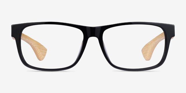 Taiga Black & Light Wood AcetateEyeglass Frames from EyeBuyDirect, Front View