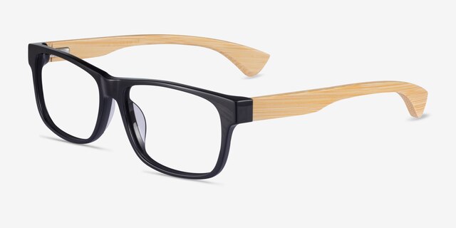 Taiga Black & Light Wood AcetateEyeglass Frames from EyeBuyDirect, Angle View
