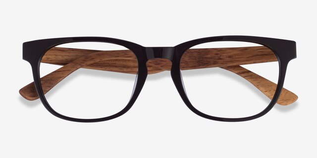 Tongass Dark Brown & Wood AcetateEyeglass Frames from EyeBuyDirect, Closed View