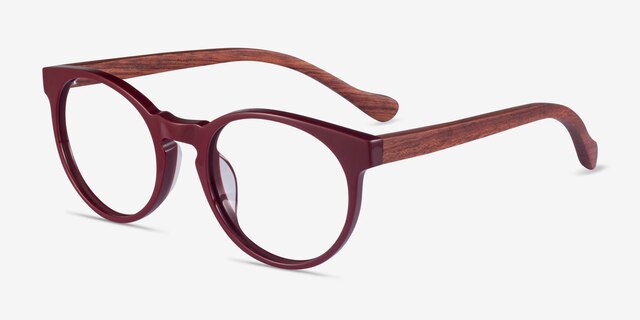 Everglades Red & Red Wood AcetateEyeglass Frames from EyeBuyDirect, Angle View