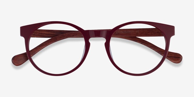 Everglades Red & Red Wood AcetateEyeglass Frames from EyeBuyDirect, Closed View