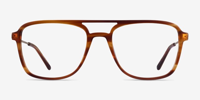 Eddie Striped Brown AcétateMontures de lunettes de vue d'EyeBuyDirect, Vue de Face