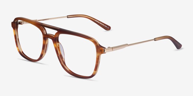 Eddie Striped Brown AcétateMontures de lunettes de vue d'EyeBuyDirect, Vue d'Angle