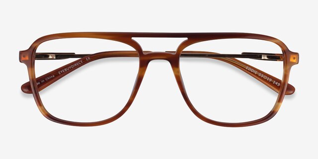 Eddie Striped Brown AcétateMontures de lunettes de vue d'EyeBuyDirect, Vue Rapprochée