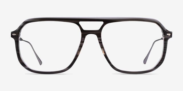 Intrepid Gray Striped AcetateEyeglass Frames from EyeBuyDirect, Front View