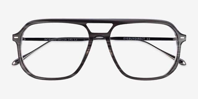 Intrepid Gray Striped AcetateEyeglass Frames from EyeBuyDirect, Closed View