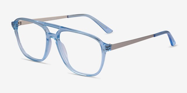 Metropolis Clear Blue AcetateEyeglass Frames from EyeBuyDirect, Angle View