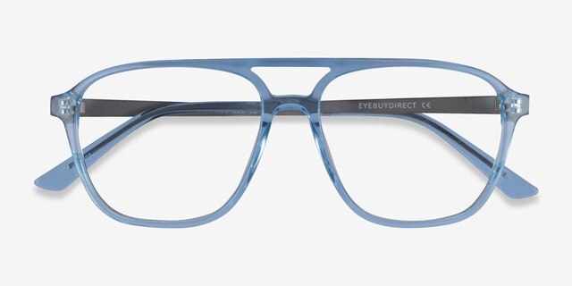 Metropolis Clear Blue AcetateEyeglass Frames from EyeBuyDirect, Closed View