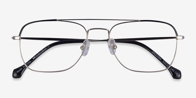 Arizona Silver Black AcetateEyeglass Frames from EyeBuyDirect, Closed View