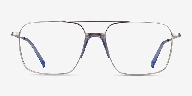 Matt Silver Blue AcetateEyeglass Frames from EyeBuyDirect, Front View