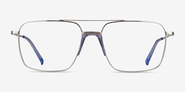 Matt Silver Blue Acétate Montures de lunettes de vue d'EyeBuyDirect