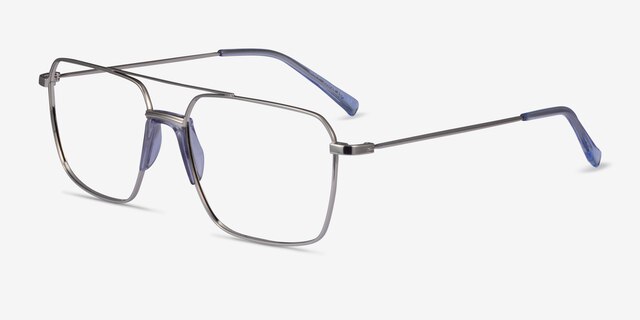 Matt Silver Blue AcetateEyeglass Frames from EyeBuyDirect, Angle View