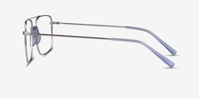 Matt Silver Blue AcetateEyeglass Frames from EyeBuyDirect, Side View
