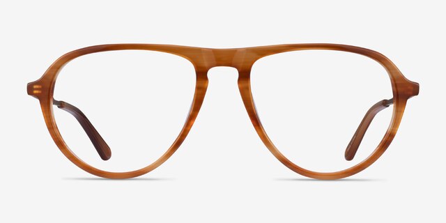 Stratosphere Brown Striped Matte Gold AcetateEyeglass Frames from EyeBuyDirect, Front View