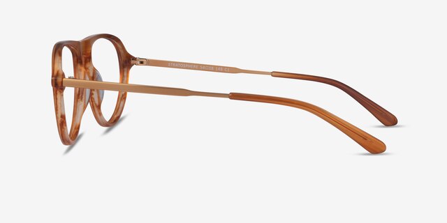 Stratosphere Brown Striped Matte Gold AcetateEyeglass Frames from EyeBuyDirect, Side View