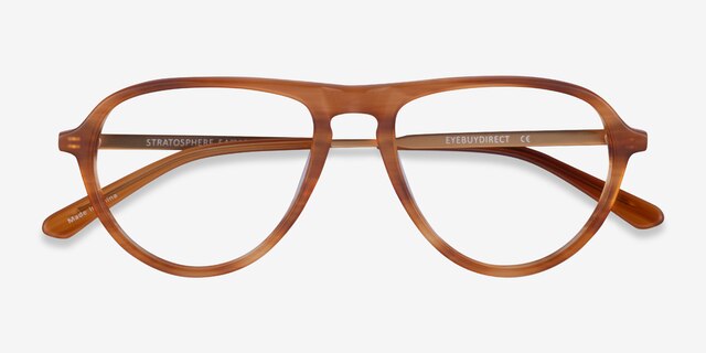 Stratosphere Brown Striped Matte Gold AcetateEyeglass Frames from EyeBuyDirect, Closed View