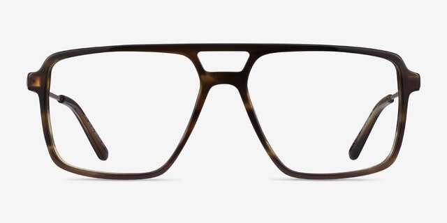 San Diego Striped Green Gold AcetateEyeglass Frames from EyeBuyDirect, Front View