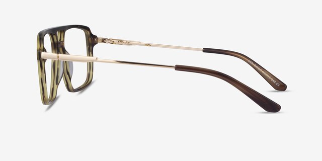San Diego Striped Green Gold AcetateEyeglass Frames from EyeBuyDirect, Side View