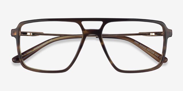 San Diego Striped Green Gold AcetateEyeglass Frames from EyeBuyDirect, Closed View