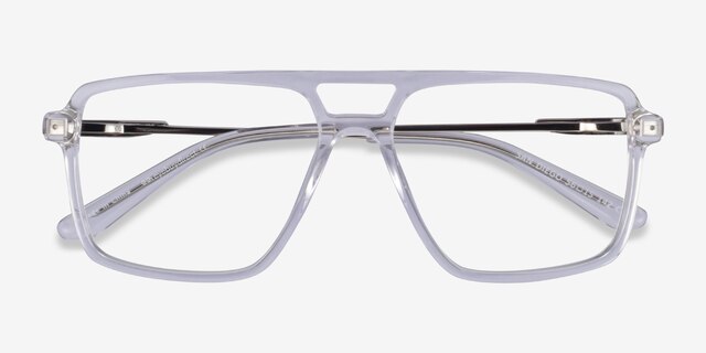 San Diego Clear Silver AcetateEyeglass Frames from EyeBuyDirect, Closed View
