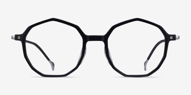 Carmelo Black Silver AcetateEyeglass Frames from EyeBuyDirect, Front View